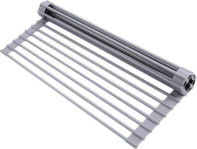 Ohuhu Roll Up Dish Drying Rack, Over The Sink Multipurpose Roll-Up Dish Racks, 16.5" W x 13" L Rolling Heat-Resistant Anti-Slip Silicone Coated Dish Drainer Portable Foldable for Kitchen Counter by Ohuhu