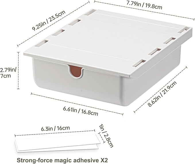 FRETONBA Under Desk Drawer for Stationery, Adhesive Slide Out, Medium | No-Drill Mounting, Holds Up to 3.5 lbs, Smooth Slide-Out, Hidden Under Desk, home & office - Image 7
