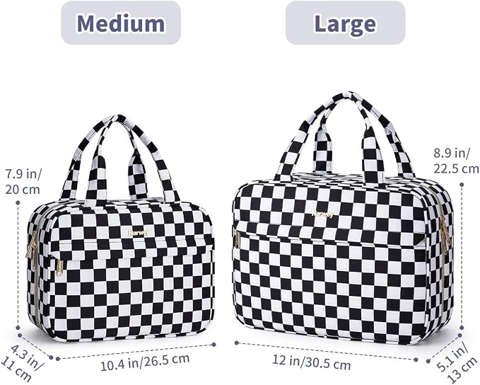 Narwey Hanging Toiletry Bag for Women Checkered Travel Makeup Bag Organizer Cosmetic Make up Toiletries Bag for Travel Essentials Accessories (Black Checkerboard, Medium) - Image 8
