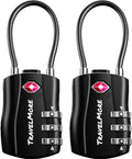 TSA Approved Luggage Locks, Travel Combination Cable Locks | TSA Accepted, Easy to Use, Durable, Flexible Steel Cable, Zinc Alloy Body, for Suitcases, Backpacks, Zippers, 2-Pack, Black by TravelMore