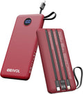 Portable Charger with Built in Cables, Slim 10000mAh Power Bank, USB C Battery Pack Travel, 4 Output 2 Input External Charging Bank for iPhone 17/16/15/14/13,Samsung, Android, etc-Red(1 Pack) by EEIVOL