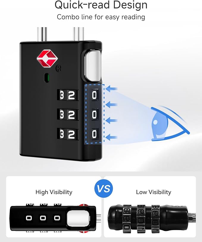 LUGGEX TSA Locks for Luggage, Luggage Locks TSA Approved (Black,4) | One-Button Reset & Cut-Resistant Combination Lock in Gift-box, Gym Lock & Suitcase Lock for Travel,Bag,Case - Image 8