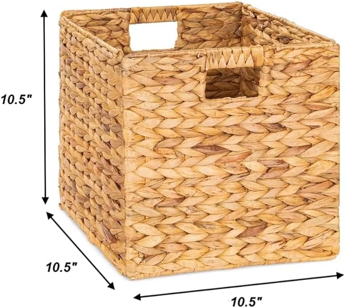 M4DECOR 10.5 x 10.5in Wicker Storage Baskets for Shelves, Water Hyacinth Storage Baskets, Woven Baskets for Storage, Wicker Storage Basket for Bedroom, Living Room (6 Packs 10.5x10.5in) - Image 2