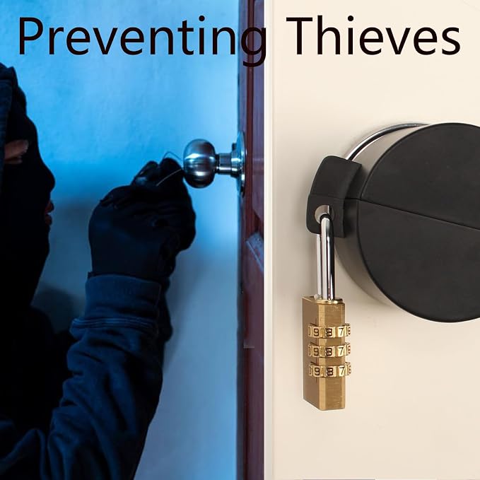 Door Knob with Lock,Without Drilling,Dementia Door Handle Lock，from Outside Prevents Turning of Door Knob and Access to Keyhole,for Apartment Evictions，Childproof (Black with Padlock) - Image 4