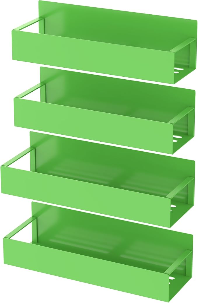HuggieGems Metal Magnetic Spice Rack for Refrigerator Green, 4 Pack | Magnetic Shelves Heavy Duty for Fridge in Kitchen, Seasoning Storage Organizer, For Oven Washer and Dryer, For Heavier Items - Image 4