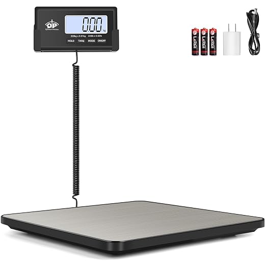QP Shipping Scale for Packages, 440lb/0.35oz High Accuracy Digital Postal Scale, Postage Scale, Hold/Tare Function, Auto Off LCD Display, Lightweight Scale for Luggage/Pet, Battery&AC Adapter Included by QP