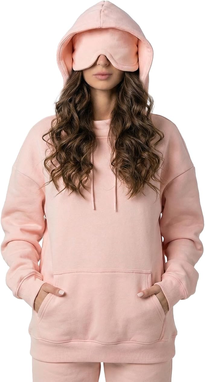 Ainangua Womens Oversized Pullover Essentials Hoodie with Eye Mask Comfor Airplane Mode Travel Office Vacation Sweatshirt by Ainangua