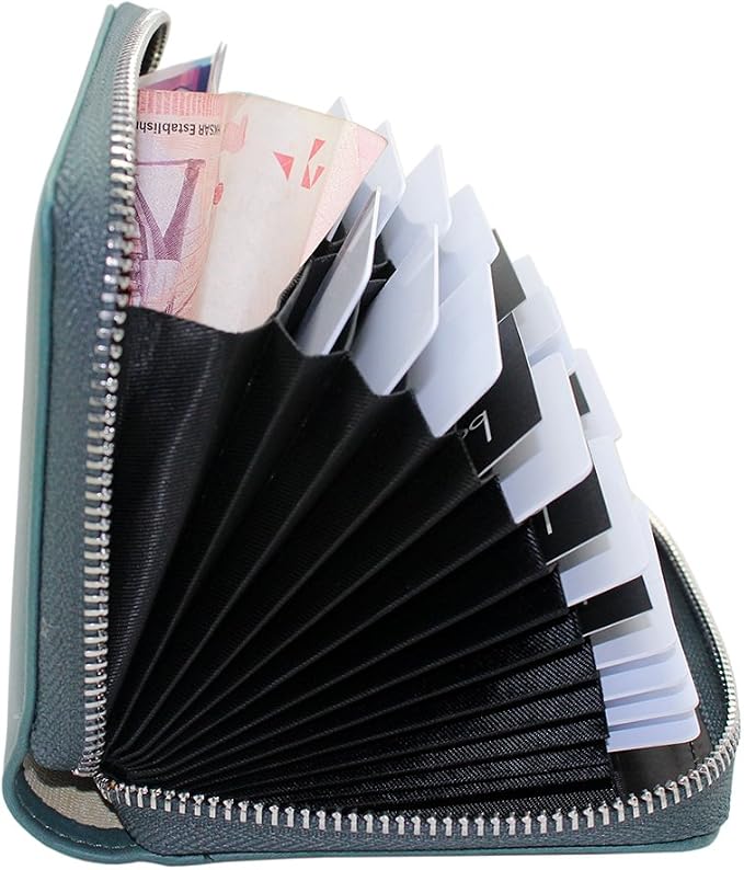 RFID Blocking 24 Slot Credit Card Holder Wallet Real Leather Multi Card Organizer Wallet with Zipper - Image 3