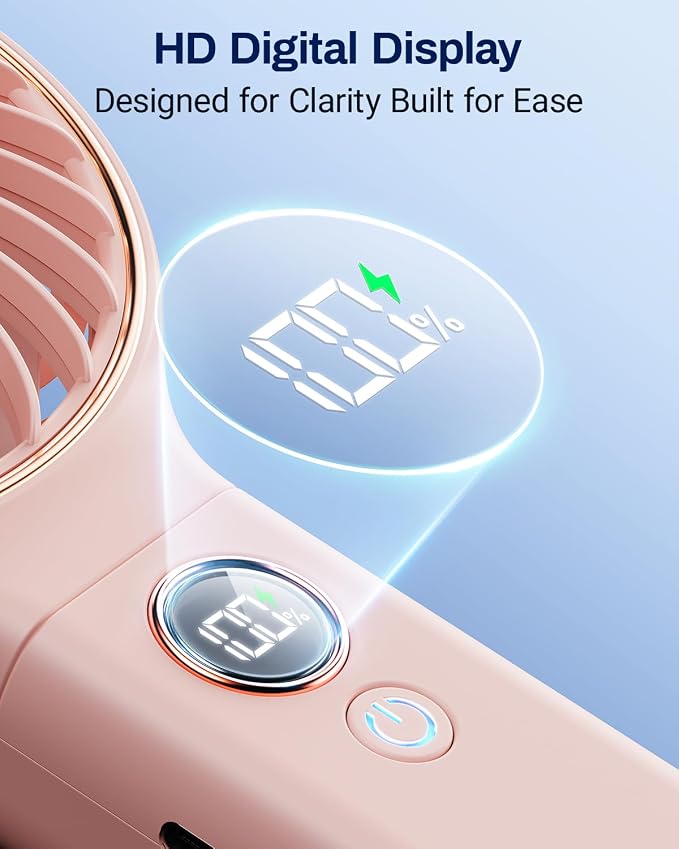 SWEETFULL Handheld Portable Fan, 5000mAh Rechargeable Battery, 6 Speed Wind, LED Digital Display, Foldable Electric Personal Mini Travel Fan with Backup Power, Summer Essentials Gifts for Women Girl - Image 4