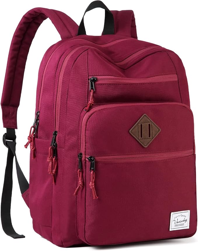 VASCHY School Backpack for Women, Unisex Large Bookbag Schoolbag Casual Daypack for High School/College/Teens/Travel/Work Red by Vaschy