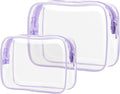 Clear Makeup Bag Travel - TSA Approved Toiletry Bag, 2 Light Purple | 1 Medium Quart Carry-On & 1 Large Checked-Luggage, Reinforced Seams, Water-resistant, Clear Easy-Check for Airport, Women by Packism
