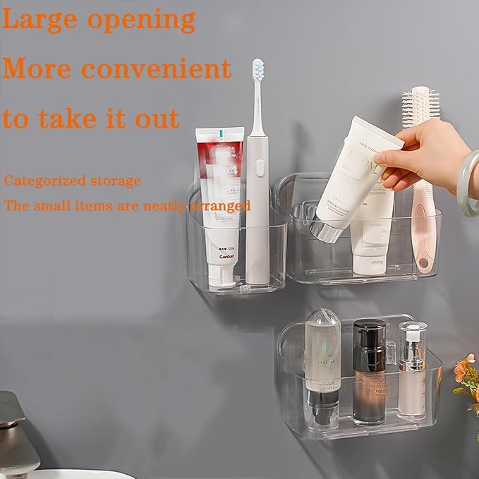 Adhesive Wall Mount Organizer Box,Acrylic Shelves for Wall,No Drilling Hang Walls,with Self Adhesive Tape,Automatic Draining for Bathroom, Kitchen, Living Room - Clear (Small) - Image 5