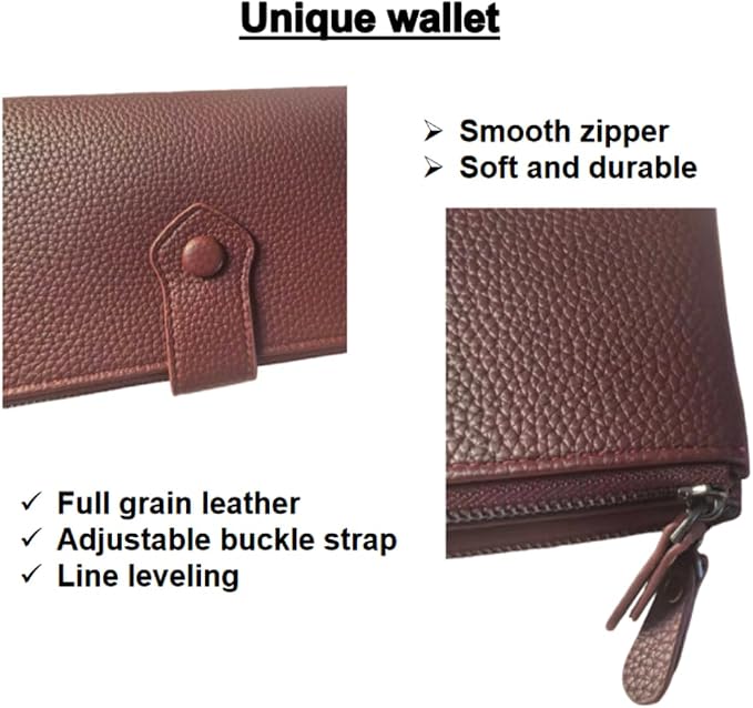 Women Slim Wallet Rfid Blocking With Passport And Credit Cards Holder Purse For Minimalist Soft Leather Zipper Monederos (wine red) - Image 6