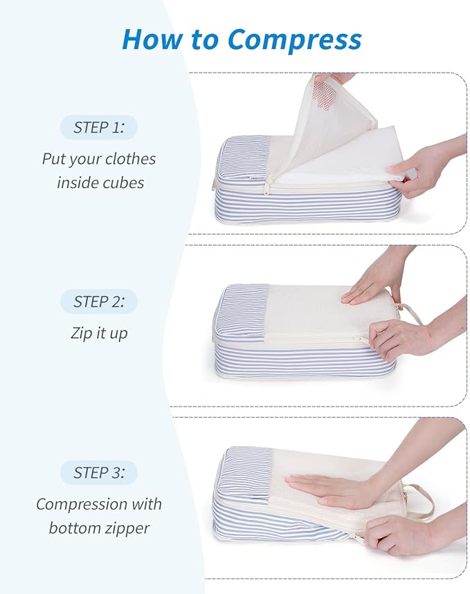 Narwey 6 Set Compression Packing Cubes for Travel Women Men, Travel Cubes for Carry On Suitcase, Durable Compression Luggage Organizer Bags - Image 5