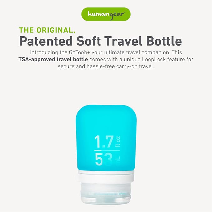 humangear GoToob+ (Small) | Refillable Silicone Travel Bottle | Locking Lid | Food-Safe Material | Aqua, Small (1.7 fl.oz; 53ml) | Refillable & Leak-Proof Silicone Travel Size Bottles with Locking Cap for Toiletries, Camping & TSA Carry-On - Image 2
