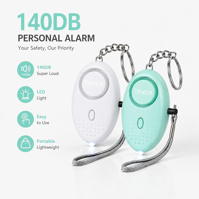 Personal Alarm for Women, 2Pcs 140dB Self Defense Keychain LED Light | Personal Safety Alarm with LED Light Panic Button for Women Kids and Elders (Aqua Marine & White) - Image 2