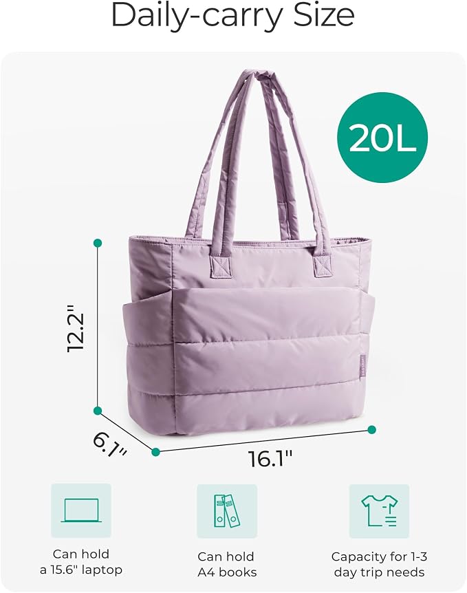 BAGSMART Tote Bag for Women, Lightweight Puffy Tote Bag with Compartments Shoulder Bag Handbag for Travel, Work, Gym | Lightweight - Image 3