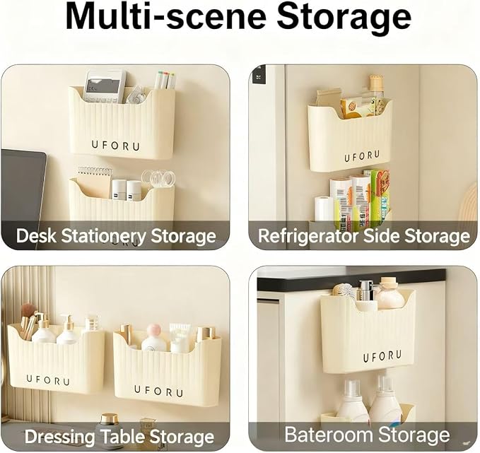 Wall-Mounted Storage Rack,No-Drill Adhesive Storage Box Inside The Cabinet Door,Suitable For Smooth Surfaces Like Bathrooms,Kitchens,Laundry Rooms (Cream White) - Image 5