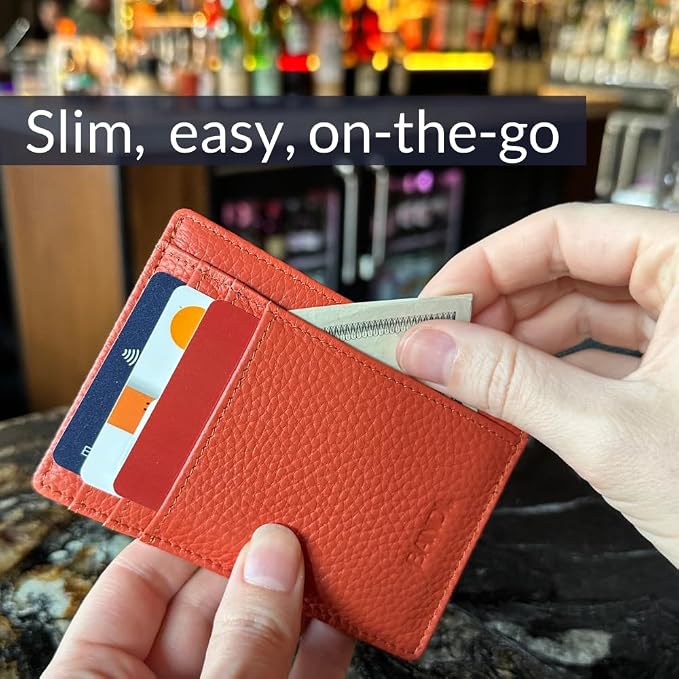 BANDI Slim Wallet, Minimalist Front Pocket RFID Blocking Wallet Credit Card Holder for Men & Women - Coral - Image 4