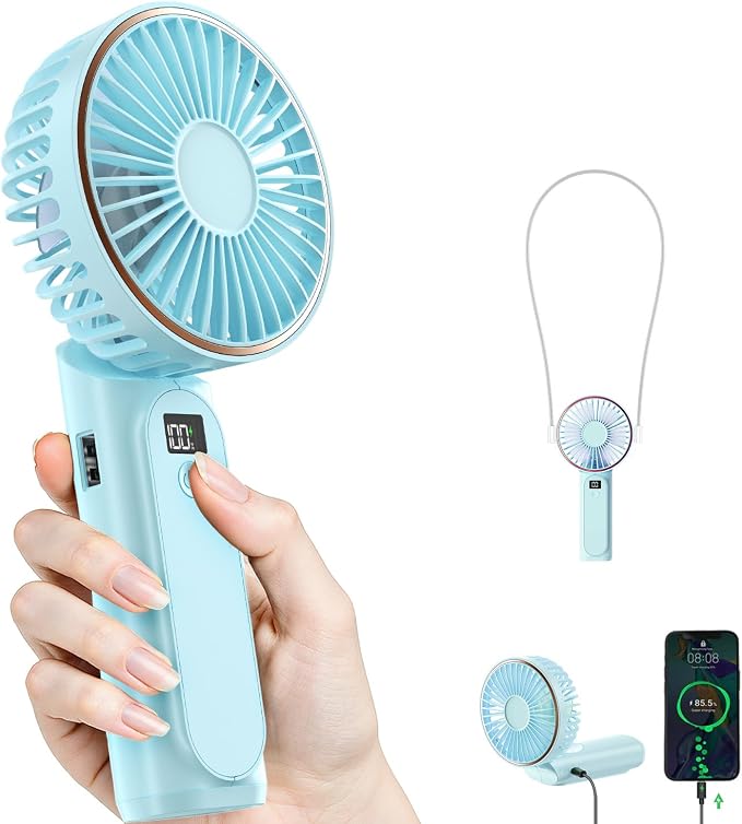 TUNISE Portable Handheld Fan, 4000mAh, 180 Adjustable, 6 Speed Wind, USB Rechargeable Foldable Fan with Real-Time Electricity Display by TUNISE