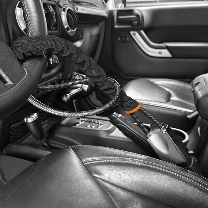 KAYCENTOP Car Steering Wheel Lock, Seat Belt Lock, Car Locks Anti-Theft Device with Aluminum Alloy Lock Housing, Max 17 Inch Length, High Visibility and Light-Weight, Universal Fit, 3Keys(Black) - Image 8