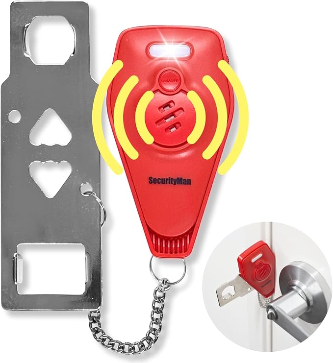 Securityman Portable Door Lock with Alarm | Hotel Door Locks for Travelers Security | Loud 130dB Door Security Device for Hotel Room, Apartment Home, & Travel Safety Inside for Women Children - Red by SECURITYMAN
