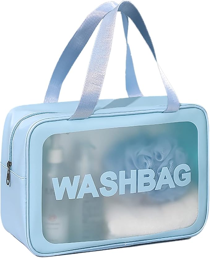 DAPOWER Travel Toiletry Bag for Women and Men, Matte Translucent Toiletry Bag with Handy Handle, Makeup Cosmetic Organizer Bag for Travel Toiletries Accessories (Blue) by DAPOWER