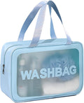 DAPOWER Travel Toiletry Bag for Women and Men, Matte Translucent Toiletry Bag with Handy Handle, Makeup Cosmetic Organizer Bag for Travel Toiletries Accessories (Blue) by DAPOWER