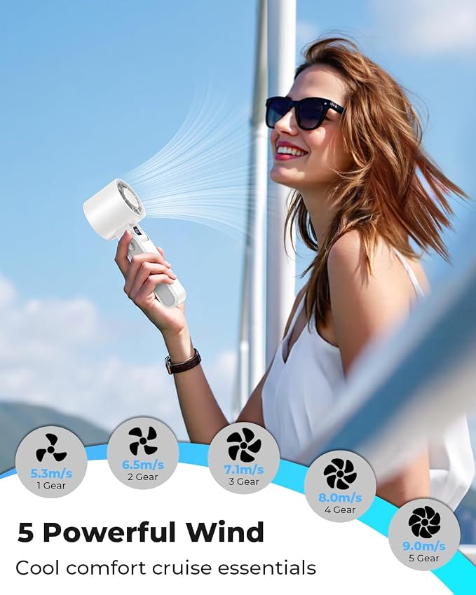 MORECORE Portable Handheld Fan with Ice Cooler, [Instant Chill to 50℉] Birthday Gifts for Men Mom Women Grandma Her Hot Flash, 5000mAh Cooling Fan, Camping Beach Cruise Travel Essentials 2026 - Image 4