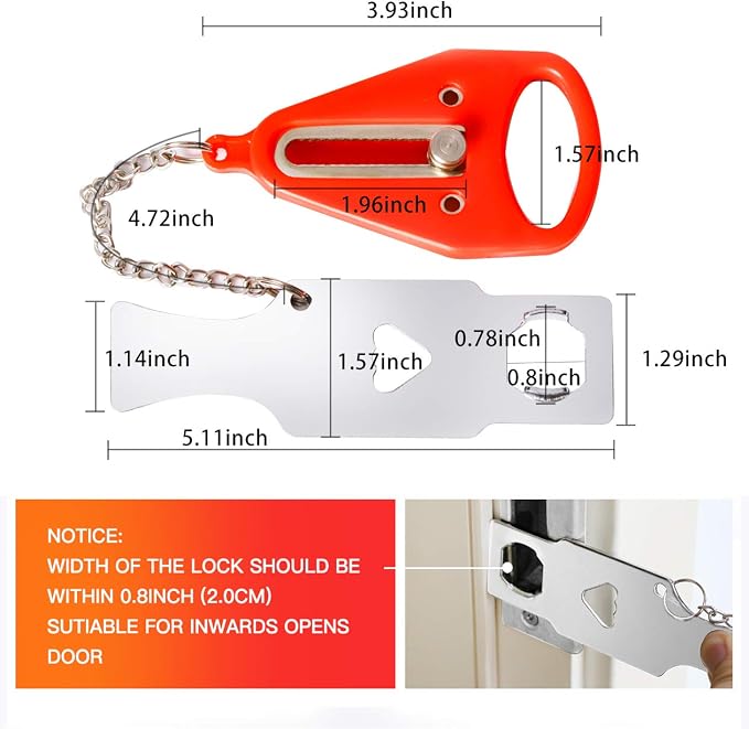 Hotel Door Lock, Portable for Travel Airbnb Apartment, No-Drill Security | Stainless Steel, 4.2oz, No-Tool Install, Inward Door, Rustproof, Compact, for Hotel, Dorm, Rental - Image 2