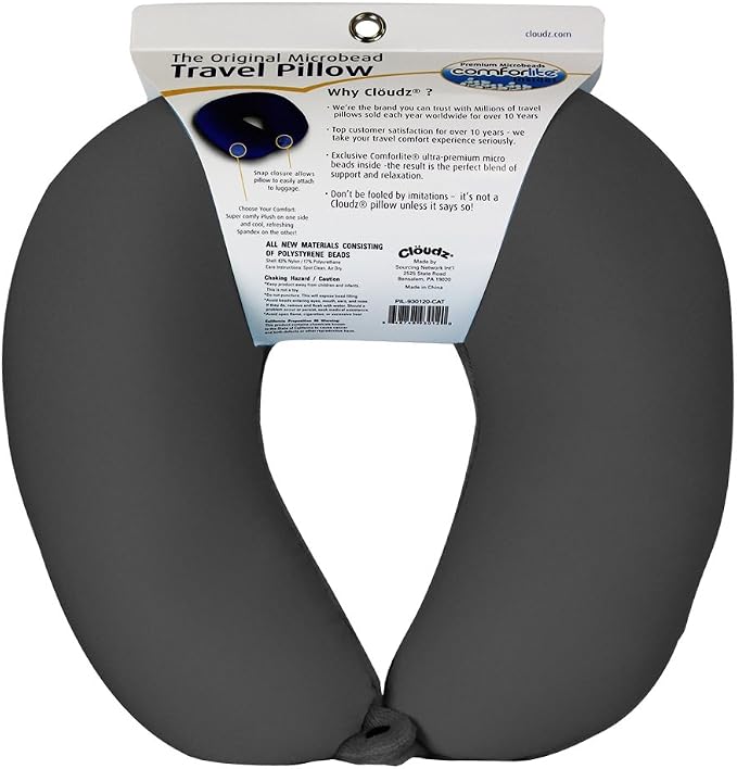 Dual Comfort Microbead Airplane Travel Neck Pillow. Super Soft Cozy Plush Fabric on One Side, Cool Relaxing Spandex on the Other! Customize Your Comfort and Support at Home or On the Go!-Black - Image 2
