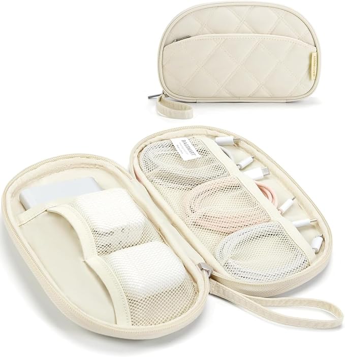 BAGSMART Electronics Organizer Travel Case for Cords Chargers Phones, Beige | Puffy Padded, Travel Essentials, Cord organizer bag for Cables, Compact Tech Accessories Pouch by BAGSMART