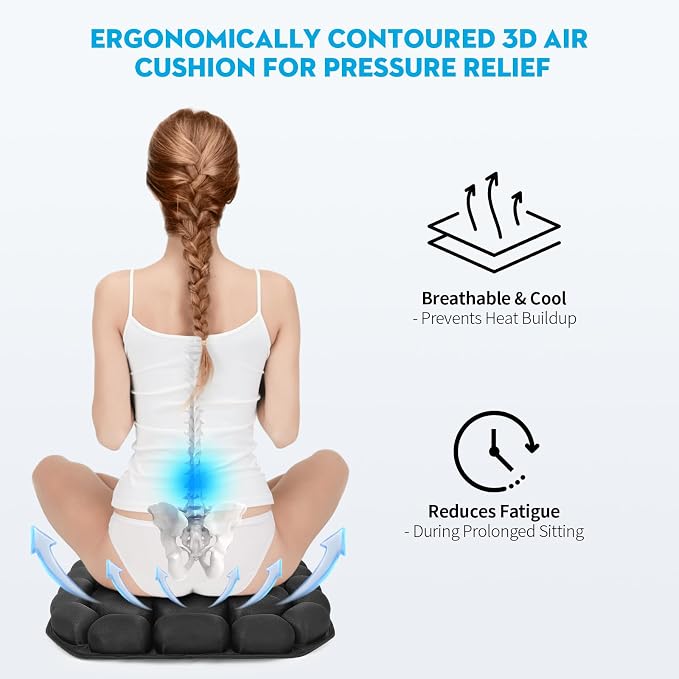 Airplane Seat Cushion for Long Flights, Inflatable & Portable Travel Cushion for Tailbone Pain Relief, Pressure Relief Car Seat Cushion for Office Chair and Wheelchair Use - Image 2