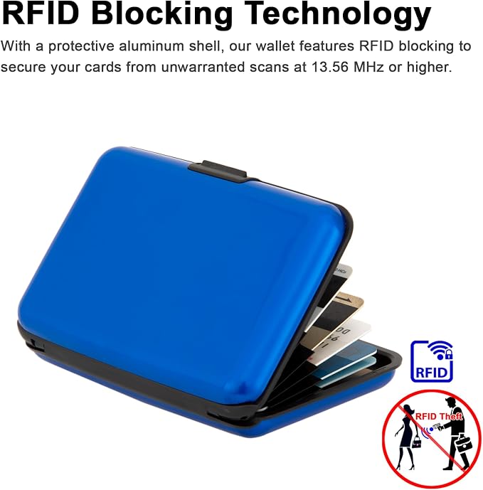 Credit Card Holder, RFID Blocking Metal Card Wallet for Women Men Slim ID Card Holders Protector Aluminum Business Hard Case (Blue) - Image 3
