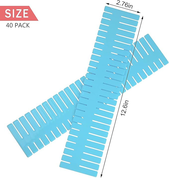40Pcs Drawer Dividers, Adjustable Drawer Organizer for Socks, Underwear, Makeup, Can Help Tidy Kitchen, Bedroom, Dresser Blue - Image 2