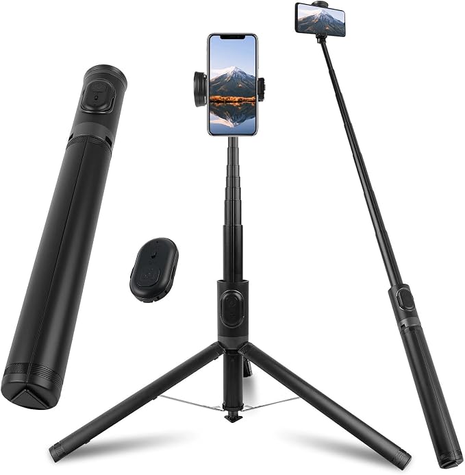 WOVTE 67" Automatic Phone Tripod, Auto-Open Selfie Stick Tripod with Wireless Remote, Portable Travel Phone Stand Compatible with iPhone/Android for Photograph, Video Recording, Live Streaming (Black) by WOVTE