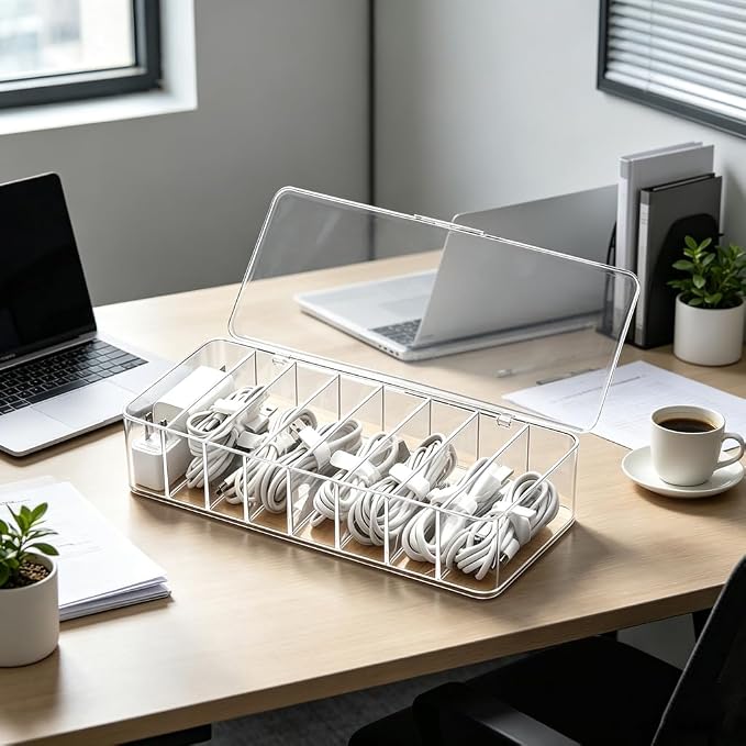 4Pcs cord organizer box with Lid, 10.2 x 3.5 x 2.2in, Desktop Cord Organizer with Compartments (4) - Image 6