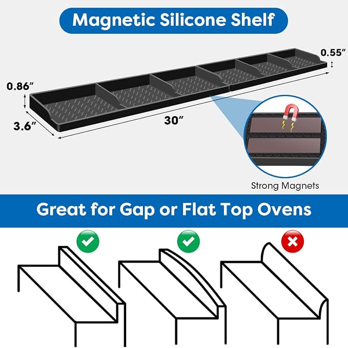 Hydream Stove Top for Silicone Shelf,30 Inch Magnetic Shelf Over the Stove Spice Rack,Kitchen Organizer Magnet Above Stovetop Back of Flat Storage Suctioned-Black - Image 2