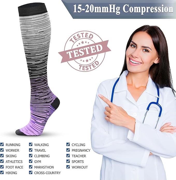 QUXIANG Copper Compression Socks for Women & Men Circulation (8 Pairs) - Best for Running Athletic Cycling - 15-20 mmHg - Image 5