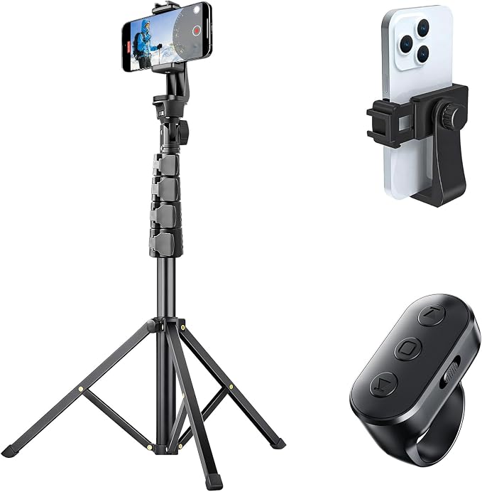 Phone Tripod Stand with Remote Zoom for Video Recording, Vlog Metal Selfie Stick Tripod for iPhone with Wireless Camera Shutter, Travel Extendable Phone Holder by LenTok