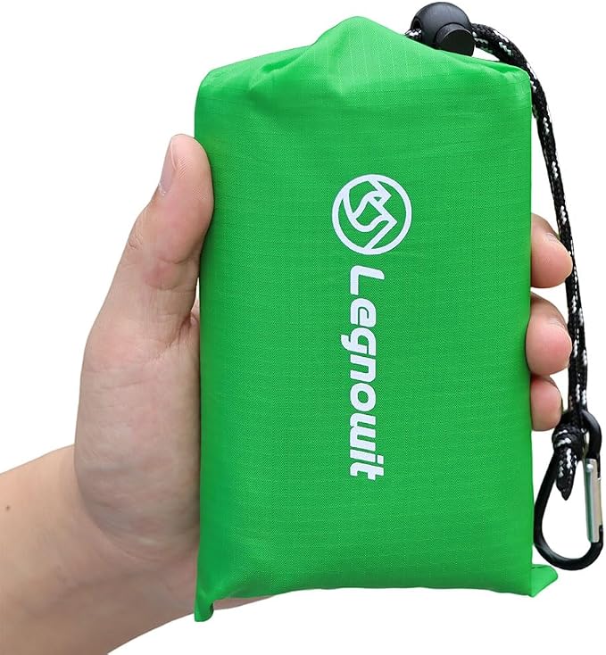 Pocket Blanket, Compact Blanket for Picnic, Beach, Festival | Sandproof, Waterproof, Stakes & Carabiner Included, Packable Lightweight Tarp for Camping, Hiking, Backpacking, Travel by Legowitoutdoor