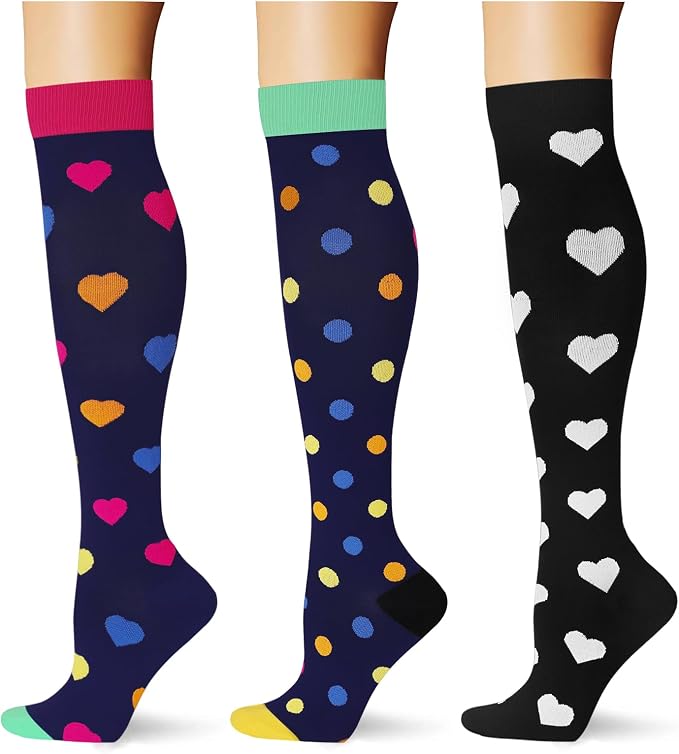 (3 pairs) Compression Socks 20-30 mmHg Long Knee High Socks for Women Men Support Athletic Travel Daily Wear by Saniripple