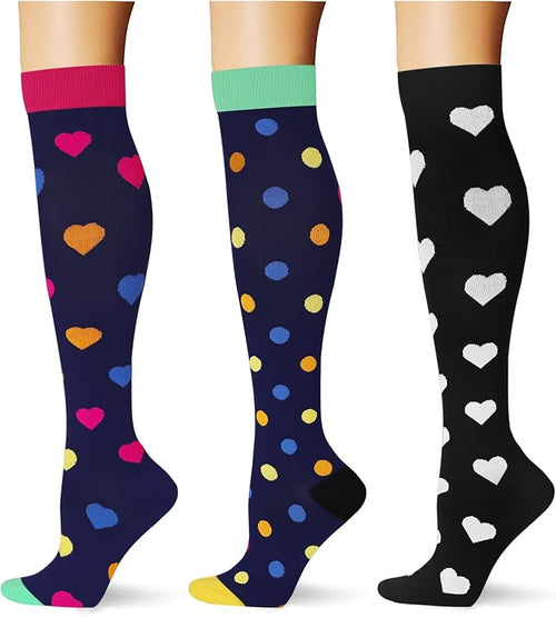 (3 pairs) Compression Socks 20-30 mmHg Long Knee High Socks for Women Men Support Athletic Travel Daily Wear by Saniripple
