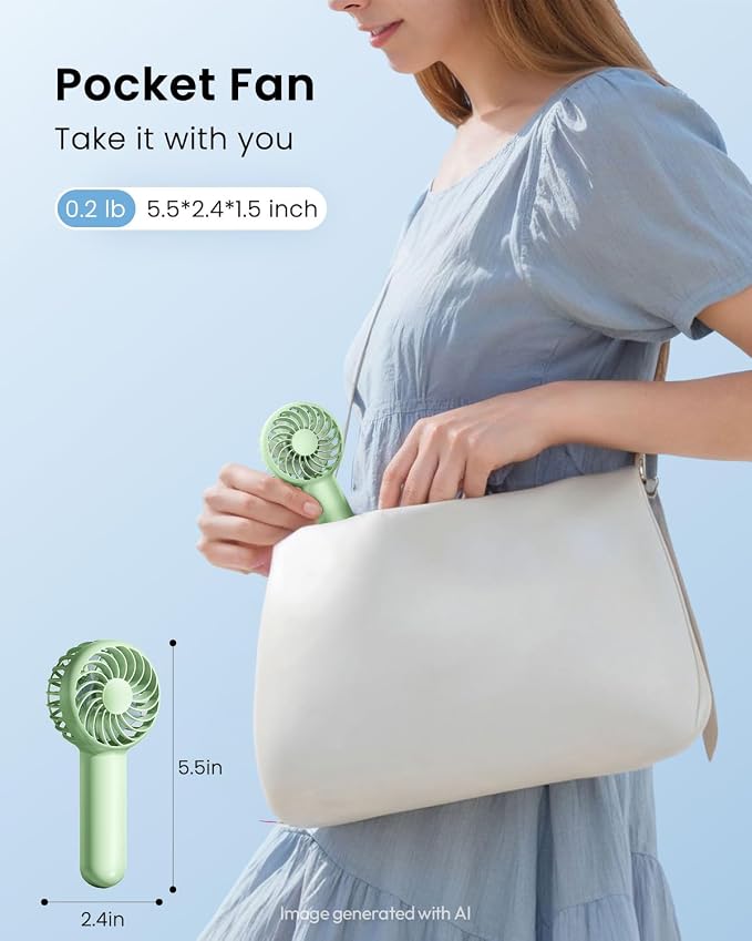 Gaiatop Mini Portable Handheld Fan, Travel Essentials for Women Girl Green | 3 Speed Powerful, Battery Operated, Small USB Rechargeable, 3.3 oz Small Personal Fan for Makeup Eyelash Camping Beach Cruise - Image 3