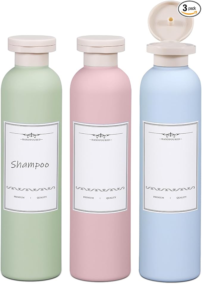 ASEVAT 8.8oz 3Pcs Plastic Refillable Travel Shampoo and Conditioner Bottles Refillable Travel Bottle with Flip Cap Plastic Shampoo and Conditioner Bottles by ASEVAT
