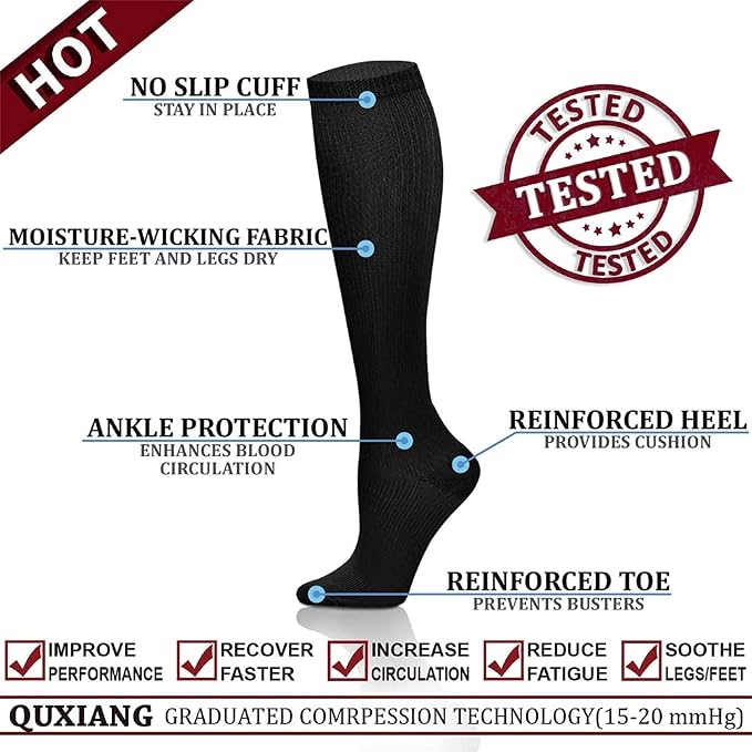 QUXIANG Copper Compression Socks for Women & Men Circulation (8 Pairs) - Best for Running Athletic Cycling - 15-20 mmHg - Image 3