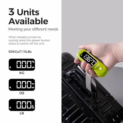 pack all Digital Luggage Scale for Travel, 110Lbs Capacity, 0.1Lb Precision | Handheld, Backlit LCD Display, Lb/Kg/Oz Conversion, Tare Function, Battery Included, Apple Green - Image 4
