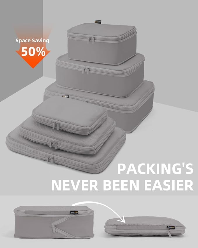 Compression Packing Cubes for Travel, 6-Piece Set (Large/Medium/Small), Double-Zip Luggage Organizers for Suitcase & Carry-On, Clothes Storage Bags (Silver Gray, 6 Pack) - Image 2