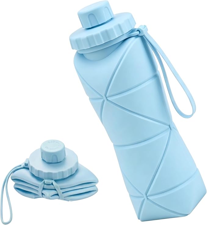 Collapsible Travel Water Bottle 28oz (800ml), BPA-Free, Foldable Silicone Lightweight Reusable Water Bottle with Leak-Proof Lid & Lanyard, Portable for Travel Cycling Gym Camping by Denavio