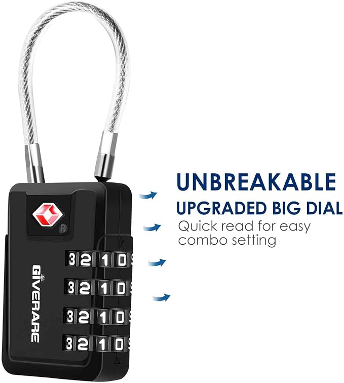 2 Pack TSA Approved Travel Luggage Locks 4-Digit, Metal Cable Suitcase Combination Lock, Alloy Keyless Zipper Padlocks, TSA Accepted Compatible Padlock for Gym Locker, Golf Bag Case, Anti Theft-Black - Image 5